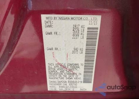 2016 Nissan Altima 2.5 S из США, поврежденный, VIN 1N4AL3AP2GN306029